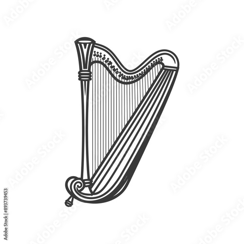 ancient harp minimalist line art icon logo symbol