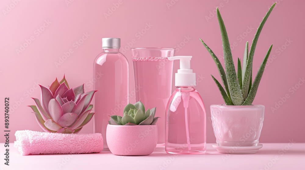 Aloe vera gel, rose water, vitamin E, face mask ingredients, still life, skin care Aloe vera gel, rose water, vitamin E, face mask ingredients, still life, skin care