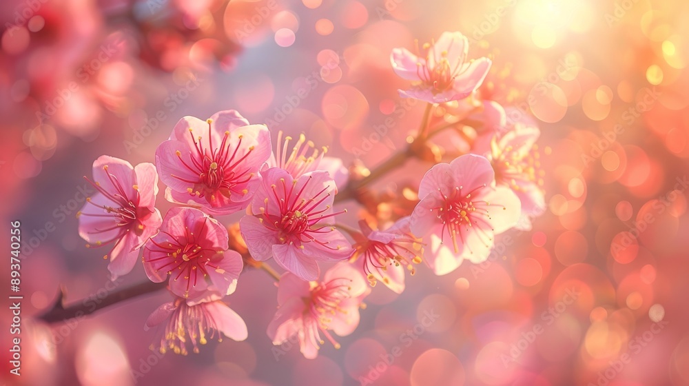 Delicate Pink Blossoms Bathed in Golden Light Delicate Pink Blossoms Bathed in Golden Light