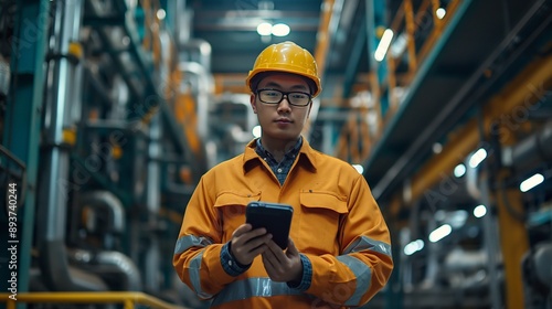 Wallpaper Mural Employee wearing IoT device, tracking work progress, industrial Torontodigital.ca