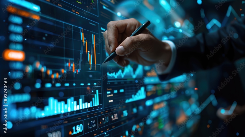 Finance analyst analyzing stock market trading graph, economic growth chart, planning and strategy with financial report.illustration Finance analyst analyzing stock market trading graph, economic growth chart, planning and strategy with financial report.illustration