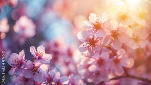 Delicate Pink Blossoms Bathed in Warm Sunlight