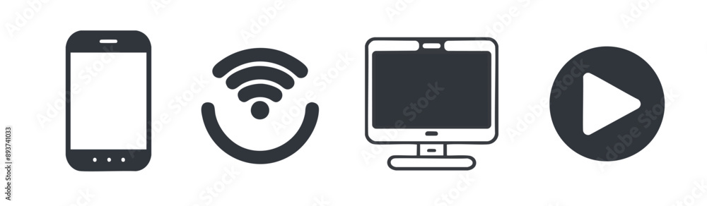 A phone, a tablet, a computer monitor and a remote control A phone, a tablet, a computer monitor and a remote control