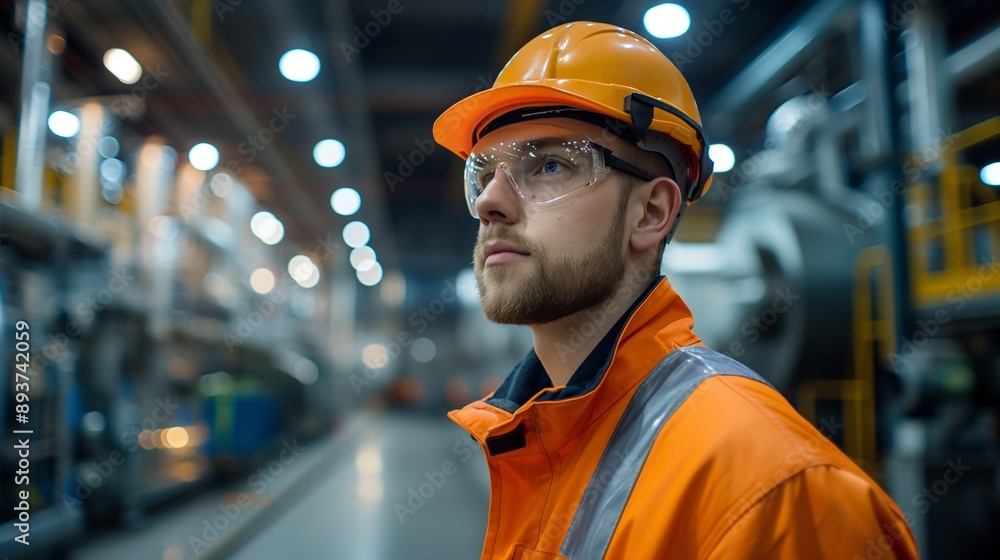 Employee wearing IoT device, tracking work progress, industrial Employee wearing IoT device, tracking work progress, industrial