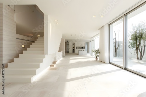 Modern Interior Design White Stairs Minimalist Living Room © Adobe Contributor