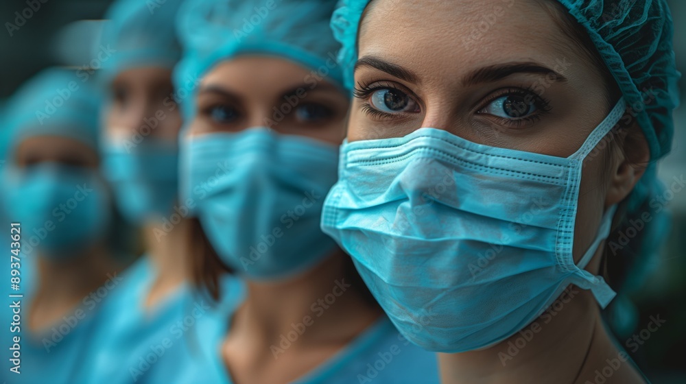 Team of Surgeons Wearing Surgical Masks. Team of surgeons wearing surgical masks and caps, ready to perform a medical procedure, representing teamwork in healthcare. Team of Surgeons Wearing Surgical Masks. Team of surgeons wearing surgical masks and caps, ready to perform a medical procedure, representing teamwork in healthcare.