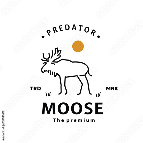 vintage retro hipster moose logo outline monoline art icon