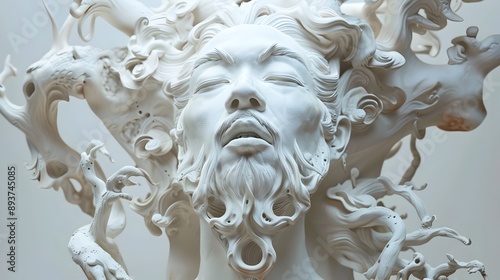 Surreal Ethereal Sculptural Portrait of Contemplative Visionary Character with Expressive Facial Features