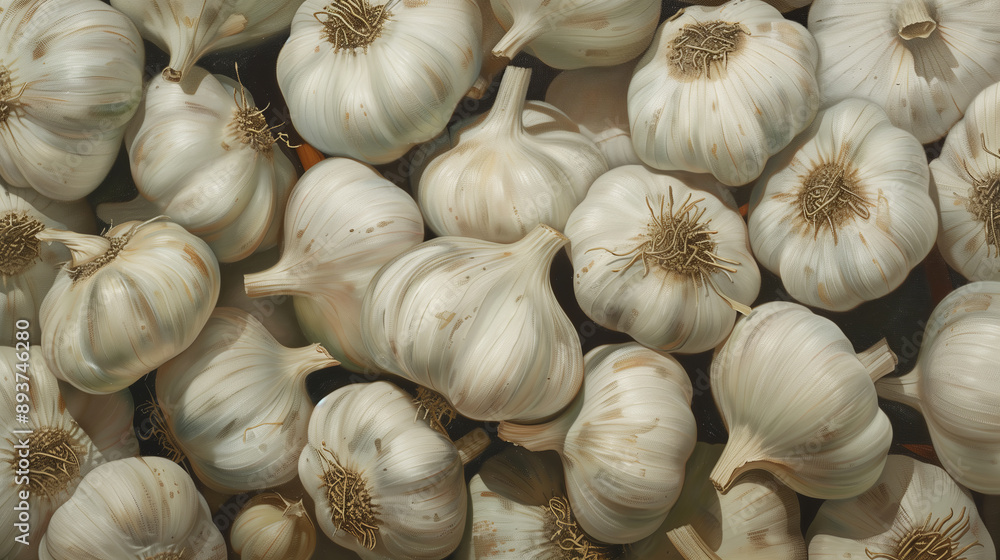 Fresh Garlic Bulbs in a Close-Up Pattern Fresh Garlic Bulbs in a Close-Up Pattern