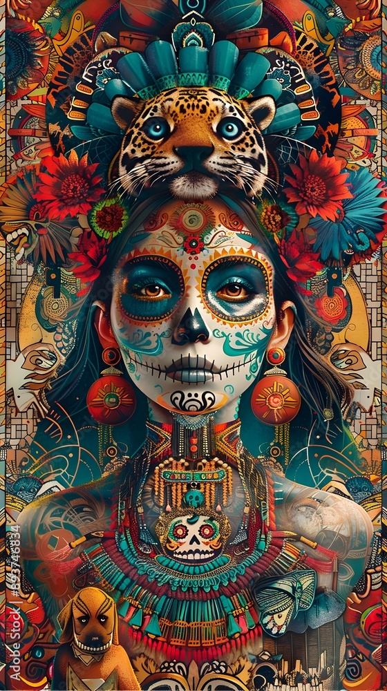 Vibrant Skull and Floral Fusion Celebrating Mexican Cultural Festivities Vibrant Skull and Floral Fusion Celebrating Mexican Cultural Festivities