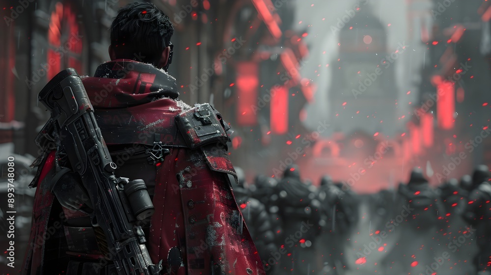 Fototapeta premium Warrior from the future, warrior from a post-apocalyptic world on a city street