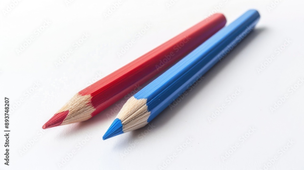 Two dual colored pencils red and blue isolated on white background Two dual colored pencils red and blue isolated on white background