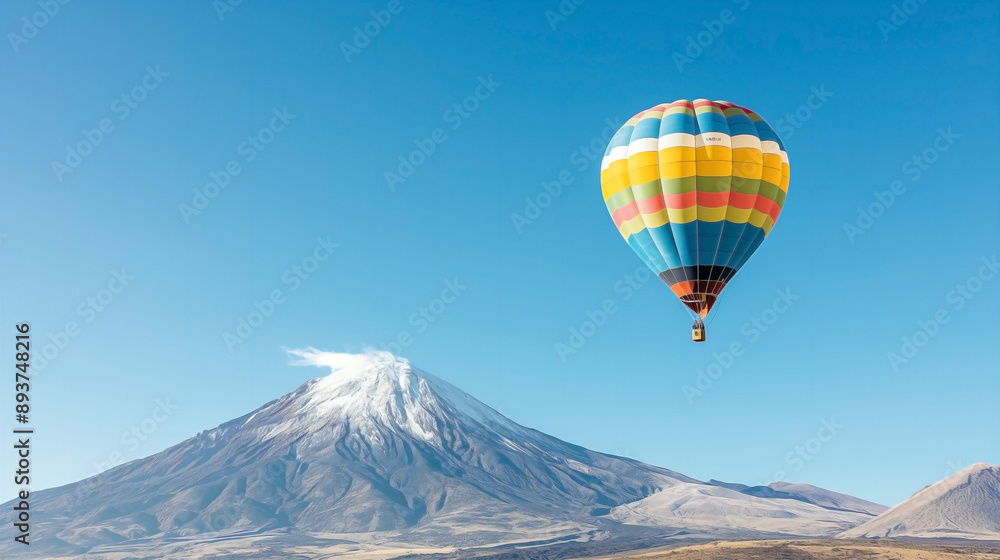 a hot air balloon floating serenely over a snow-capped mountain peak a hot air balloon floating serenely over a snow-capped mountain peak
