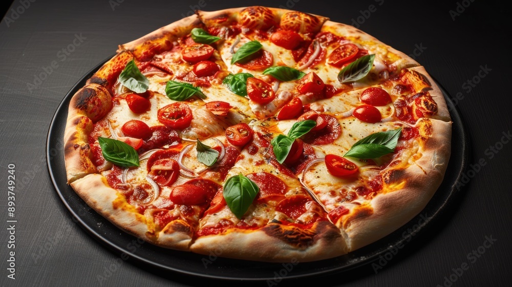 Traditional italian pizza on dark table Traditional italian pizza on dark table