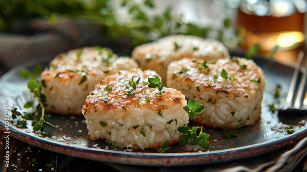 A heartwarming photograph of heart-shaped risotto cakes A heartwarming photograph of heart-shaped risotto cakes