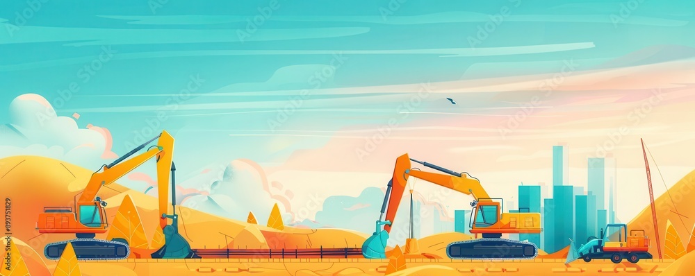 Two excavators working on a construction site.