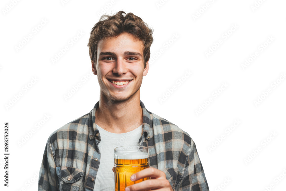 Smiling young man holding beer glass confidently isolated on white background Smiling young man holding beer glass confidently isolated on white background
