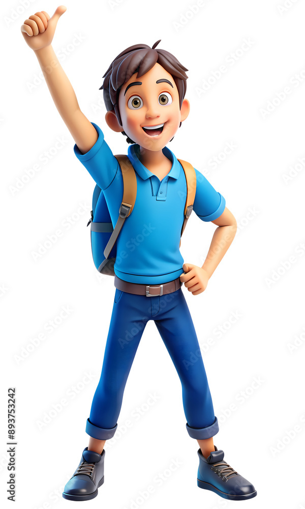 Happy Animated Boy with Backpack, Thumbs Up Happy Animated Boy with Backpack, Thumbs Up