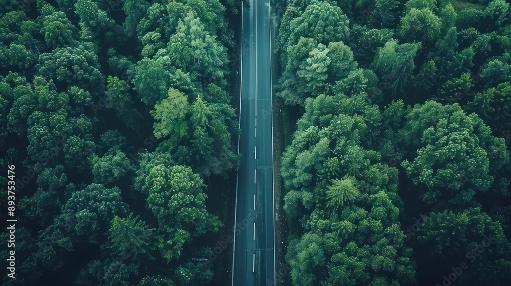 Aerial High Angle View of Asphalt Road in Green Forest Aerial High Angle View of Asphalt Road in Green Forest