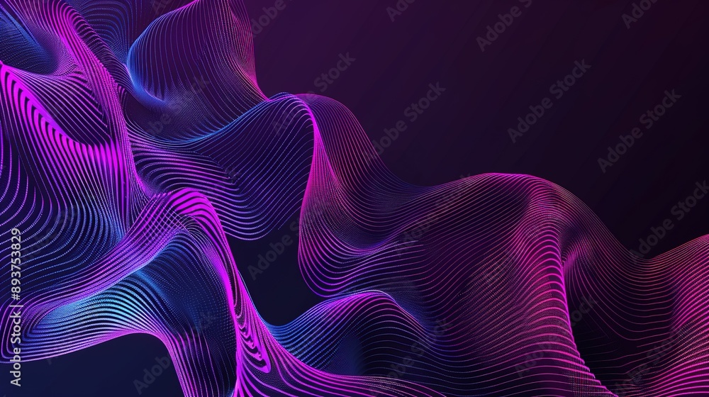 Naklejka premium Abstract Wavy Lines in Pink and Blue on Dark Background
