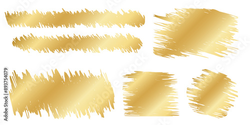 Set of golden scratchy scratchcard textures. Collection of gold scratch cards, lucky game tickets, lotto winner, money prize or sale coupon templates isolated on white background. Vector illustration.