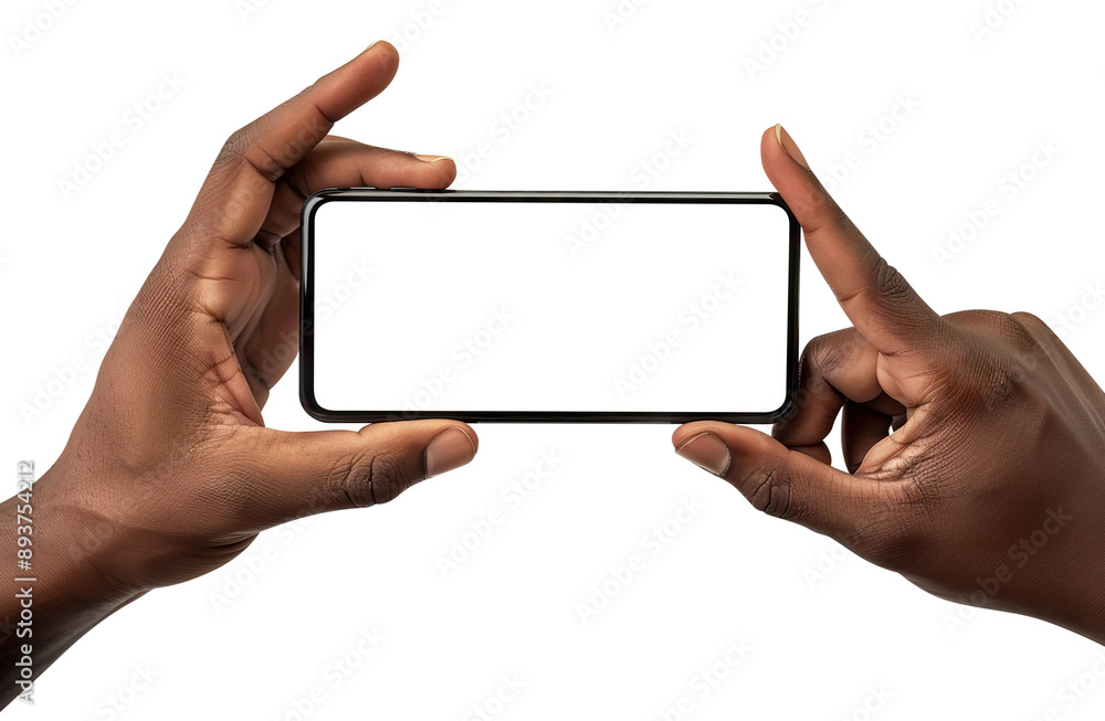 Mobile phone in hands of an African American man, cut out Mobile phone in hands of an African American man, cut out