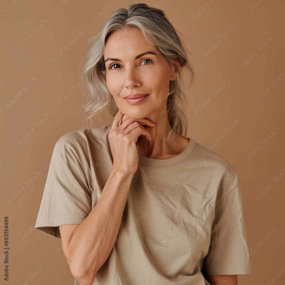 beauty portrait of a smiling woman 50 years old with gray hair on a neutral background, concept of natural female beauty and skin care beauty portrait of a smiling woman 50 years old with gray hair on a neutral background, concept of natural female beauty and skin care