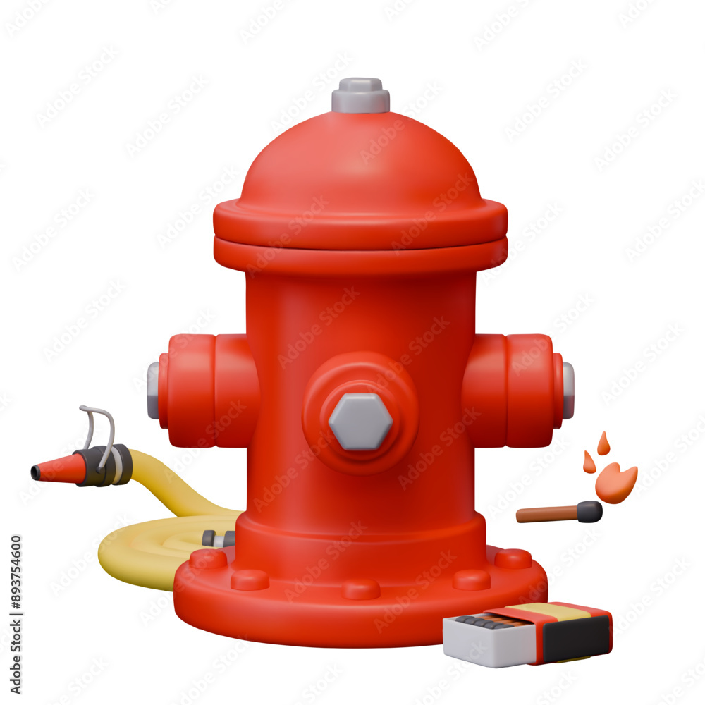 3D fireplug, hose, matchbox, lit match. Vector composition for warning posters 3D fireplug, hose, matchbox, lit match. Vector composition for warning posters