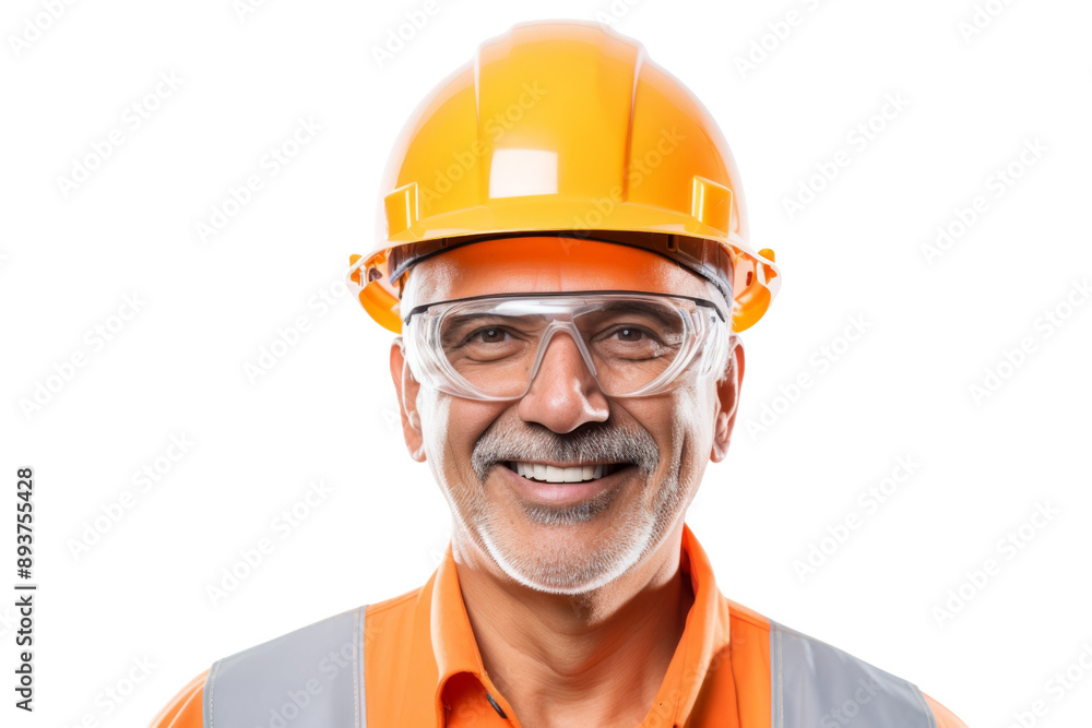 Safety engineer with safety glasses and helmet isolated on white background Safety engineer with safety glasses and helmet isolated on white background