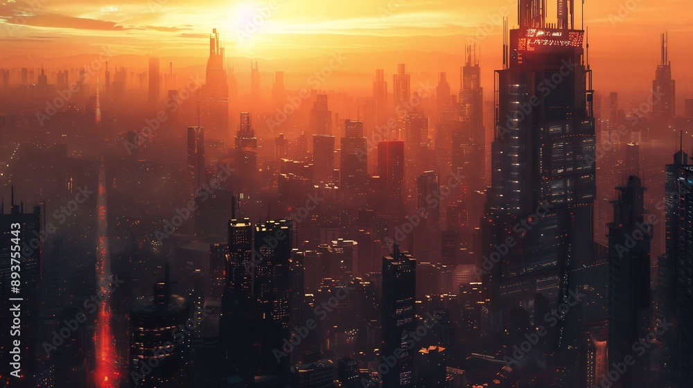 Fototapeta premium Futuristic Cityscape at Sunset