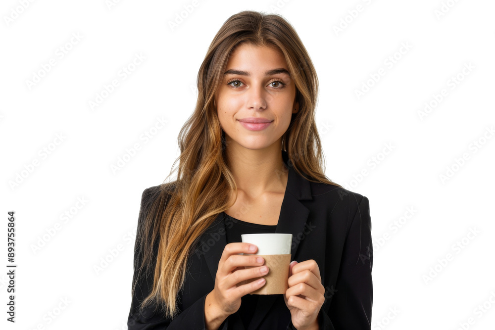 Reflective businesswoman holding a cup of coffee, isolated on white background 26db5978da94 Reflective businesswoman holding a cup of coffee, isolated on white background 26db5978da94