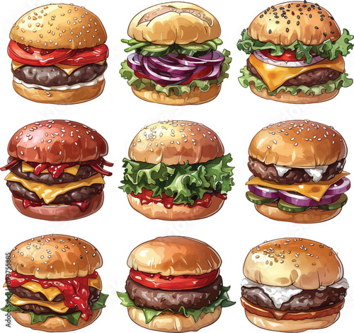 set of hamburger isolated