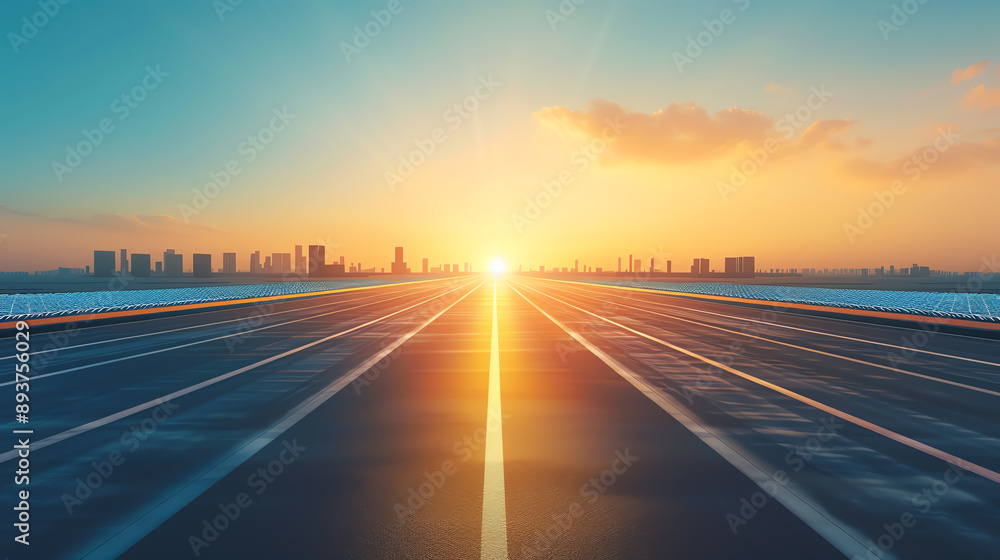 A futuristic highway with solar panels and green technology A futuristic highway with solar panels and green technology