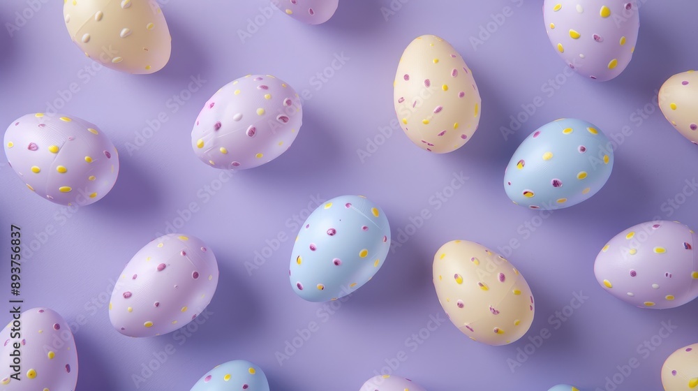Pastel plastic Easter eggs on a purple backdrop Pastel plastic Easter eggs on a purple backdrop