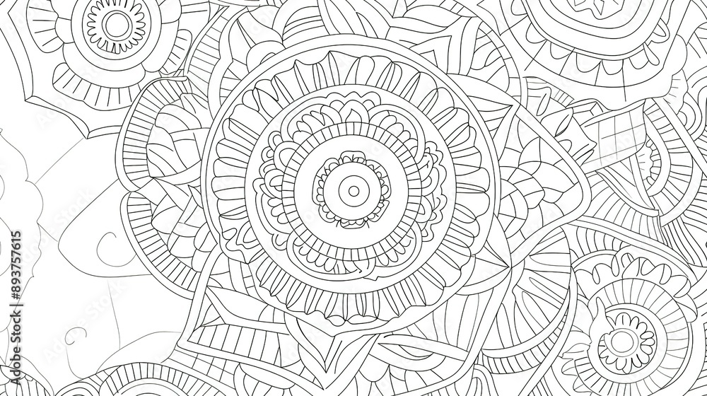 Black And White Mandala Design With Circular And Floral Patterns Black And White Mandala Design With Circular And Floral Patterns