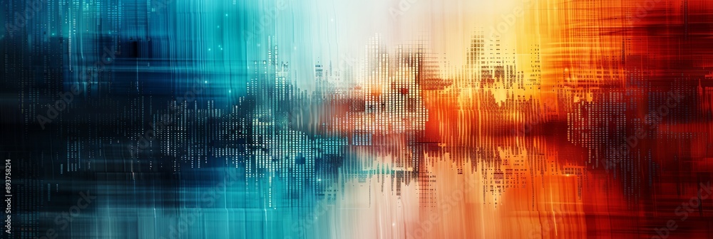 A colorful abstract painting with a city skyline in the background. The painting is a mix of blue and red colors, creating a vibrant and dynamic atmosphere A colorful abstract painting with a city skyline in the background. The painting is a mix of blue and red colors, creating a vibrant and dynamic atmosphere