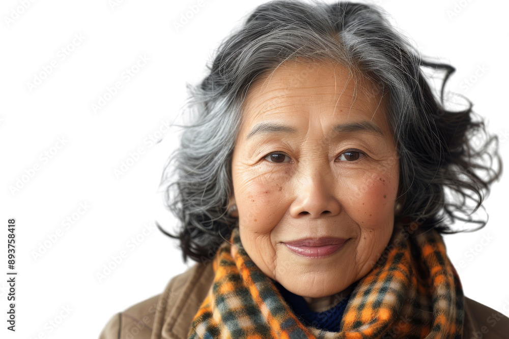 Pleasant elderly Asian woman with a warm smile, isolated on white background Pleasant elderly Asian woman with a warm smile, isolated on white background