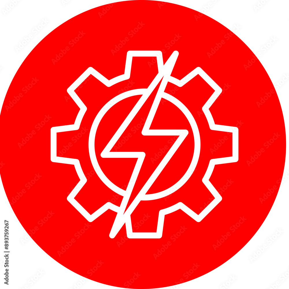 Gear with lightning bolt Vector Line White Circle Red Gear with lightning bolt Vector Line White Circle Red