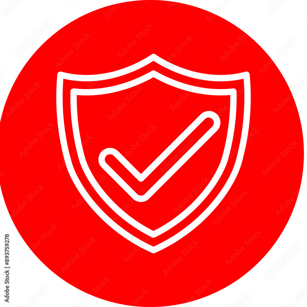 Shield with checkmark Vector Line White Circle Red Shield with checkmark Vector Line White Circle Red