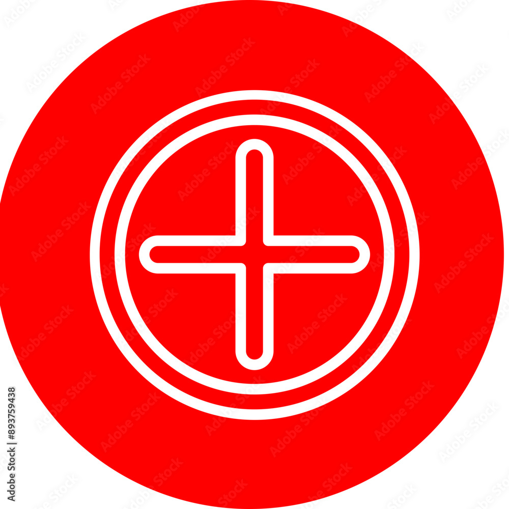 Obraz premium Plus sign Vector Line White Circle Red