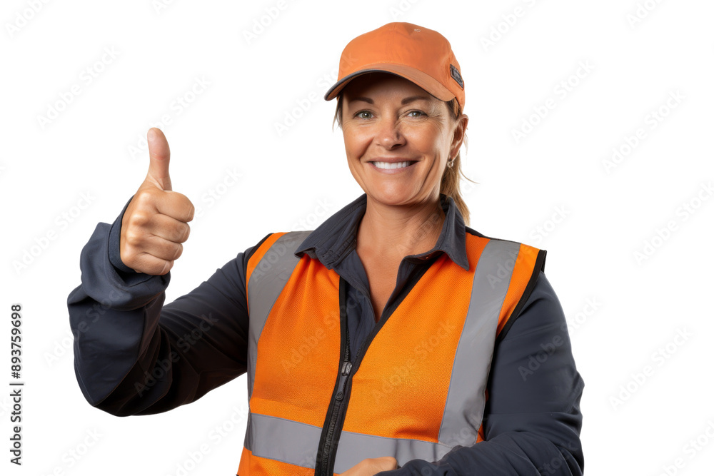Middle-aged female truck driver in uniform smiling and crossing arms Isolated on white background Middle-aged female truck driver in uniform smiling and crossing arms Isolated on white background