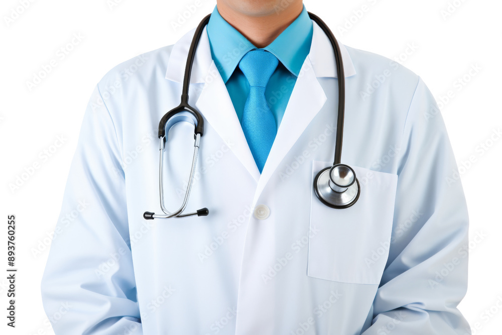 Medical professional in scrubs using a stethoscope, isolated on white background Medical professional in scrubs using a stethoscope, isolated on white background