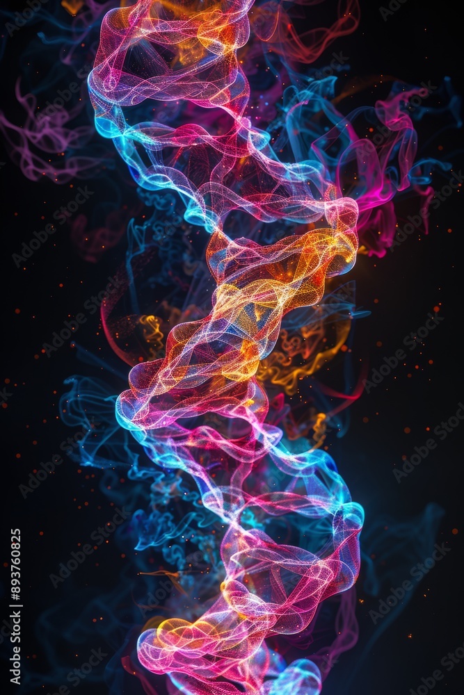 Neon DNA Helix against Abstract Black Background - Digital Art for Posters and Prints Neon DNA Helix against Abstract Black Background - Digital Art for Posters and Prints