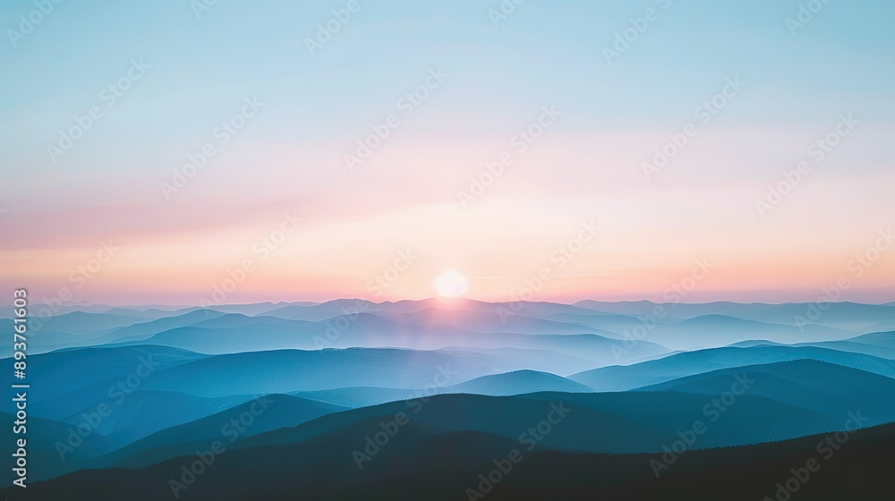 Fototapeta premium Mountain Range Silhouette at Sunrise With Pink Sky