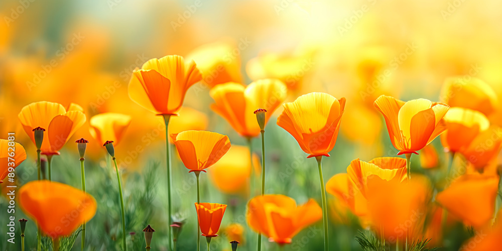 Obraz premium Orange California poppies bloom in spring