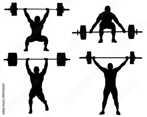 Silhouettes,  Athletic Men Silhouettes, Power Athletic, Strong Man, Barbell, Bodybuilding, Gym, Sportsman, Vector, EPS 10