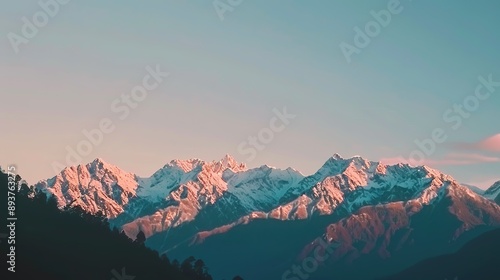 Snow-Capped Mountain Range at Sunrise in Himalayas