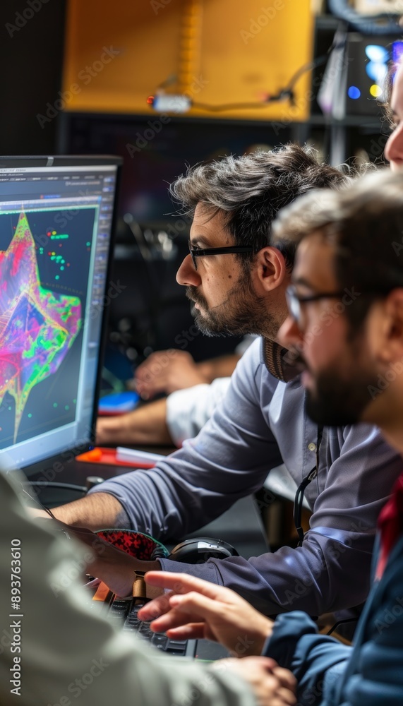 Fototapeta premium Scientists Collaborating on Advanced Aerodynamics Research with Computer Simulations