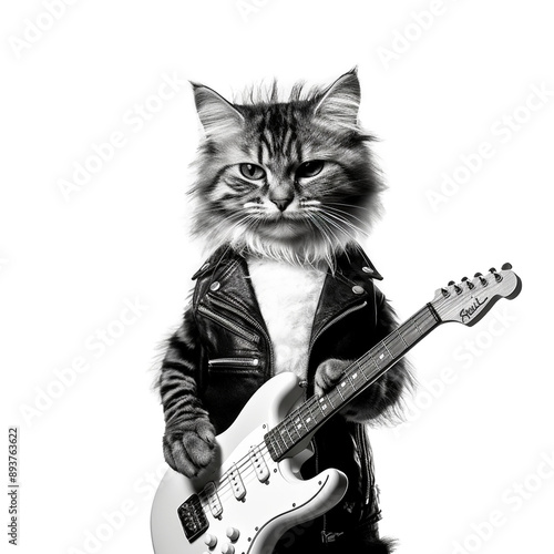 Rock and roll cat with guitar isolated on transparent background