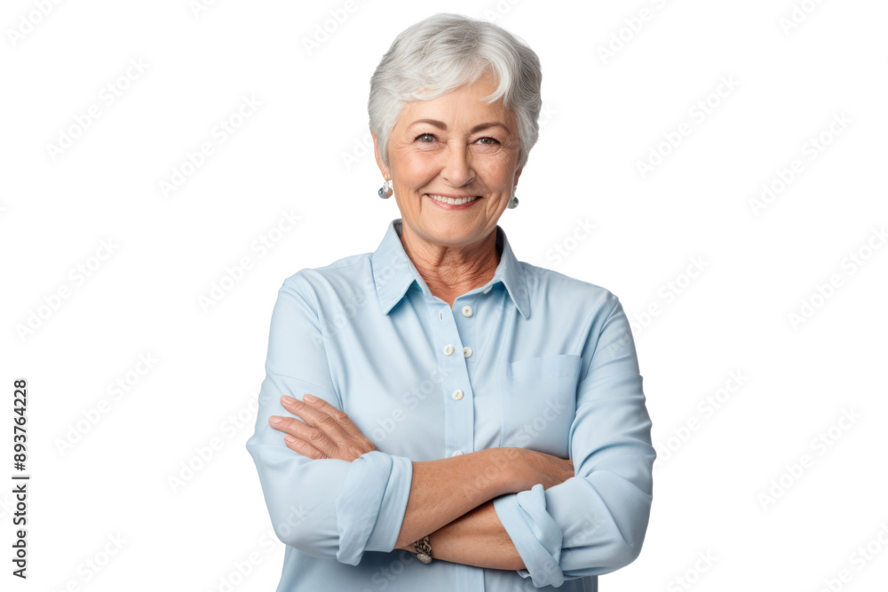 Joyful senior woman with folded hands Isolated on white background Joyful senior woman with folded hands Isolated on white background